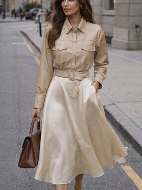 ZARA LIGHT TAN FAUX LEATHER LONG SLEEVE SHIRT JACKET SIZE MEDIUM